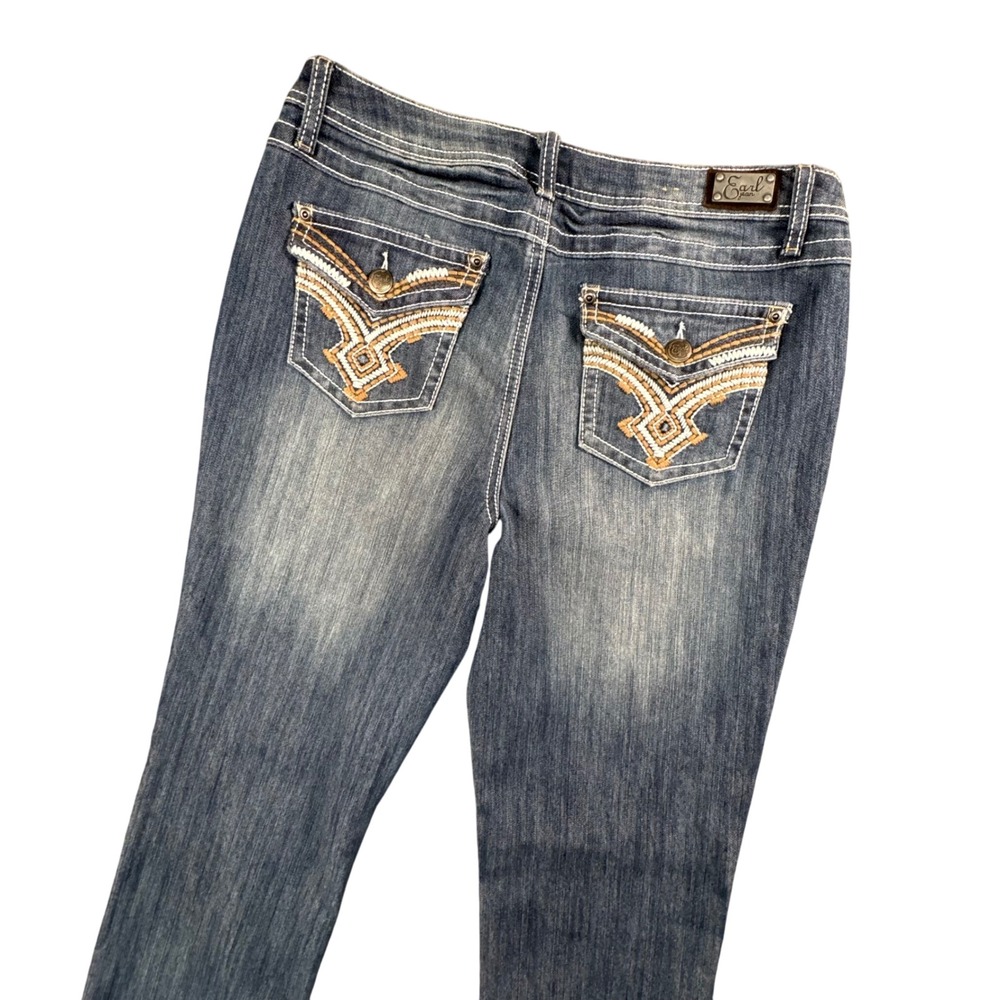 Earl Jean Womens Bootcut Jeans 12 Blue Wash Embroidered Flap Pockets Y2K Western